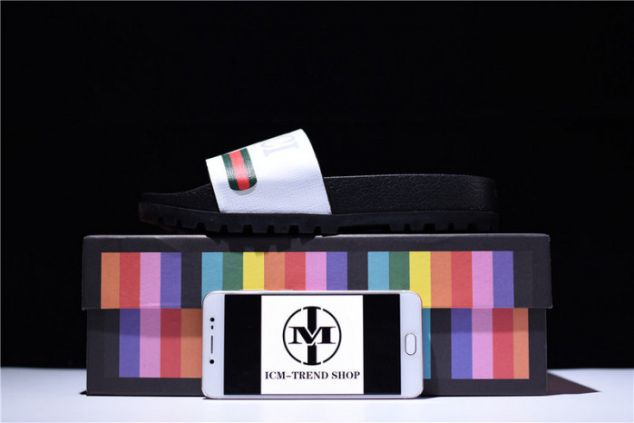 gc leather slide sandal black with gg logo mens