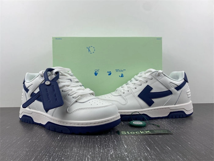 OFF-WHITE Out Of Office OOO Low Tops White White Navy Blue OMIA189F22LEA Flexible 3112